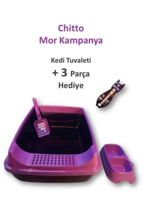 Açık Elekli Kedi Tuvaleti - Kürek - Mama Kabı - Tasma Hediyeli